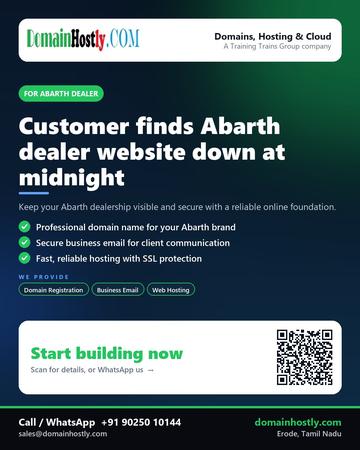 DomainHostly poster for Abarth dealer: Customer finds Abarth dealer website down at midnight