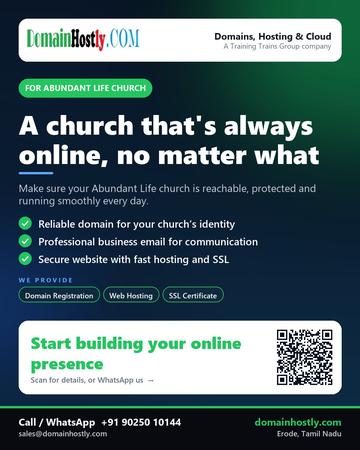 DomainHostly poster for Abundant Life church: A church that's always online, no matter what
