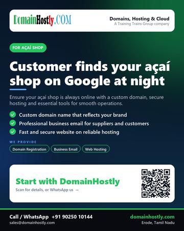 DomainHostly poster for Açaí shop: Customer finds your açaí shop on Google at night