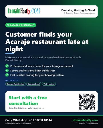 DomainHostly poster for Acaraje restaurant: Customer finds your Acaraje restaurant late at night