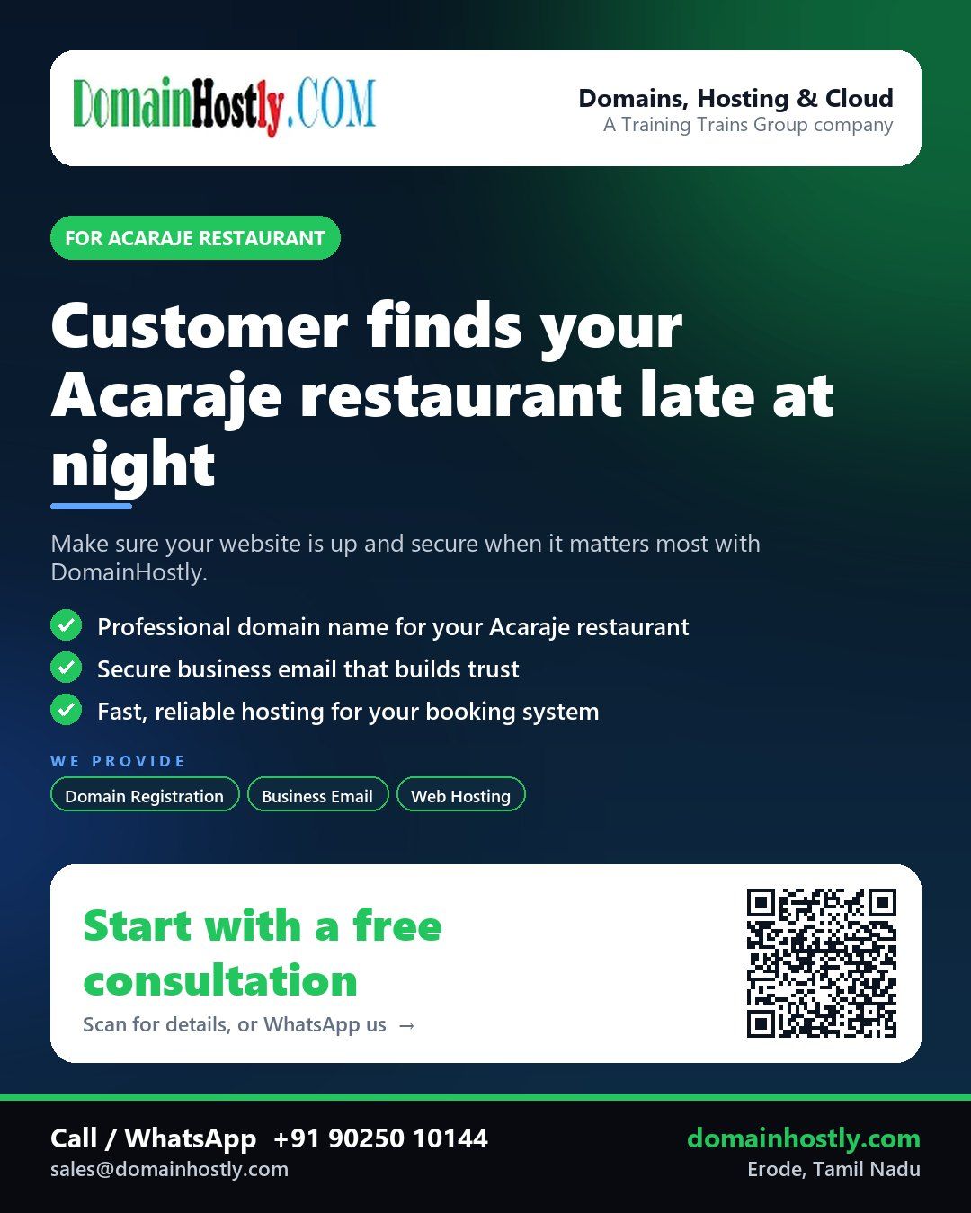Acaraje restaurant owner using DomainHostly services for their online presence
