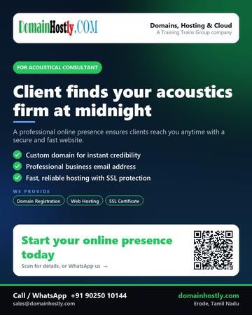 DomainHostly poster for Acoustical consultant: Client finds your acoustics firm at midnight