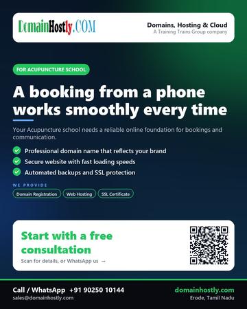 DomainHostly poster for Acupuncture school: A booking from a phone works smoothly every time