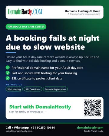 DomainHostly poster for Adult day care center: A booking fails at night due to slow website