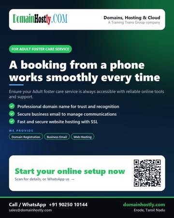 DomainHostly poster for Adult foster care service: A booking from a phone works smoothly every time