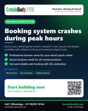 DomainHostly poster for Aerial sports center: Booking system crashes during peak hours