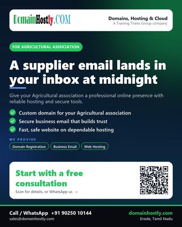 DomainHostly poster for Agricultural association: A supplier email lands in your inbox at midnight