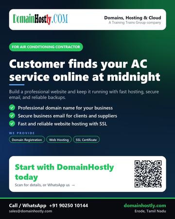 DomainHostly poster for Air conditioning contractor: Customer finds your AC service online at midnight