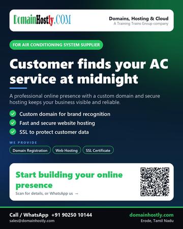DomainHostly poster for Air conditioning system supplier: Customer finds your AC service at midnight