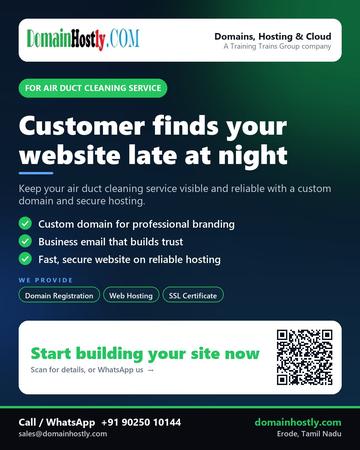 DomainHostly poster for Air duct cleaning service: Customer finds your website late at night