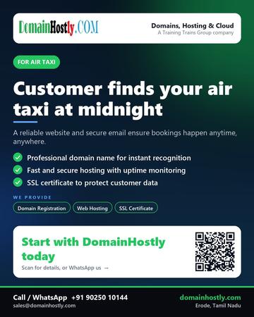 DomainHostly poster for Air taxi: Customer finds your air taxi at midnight