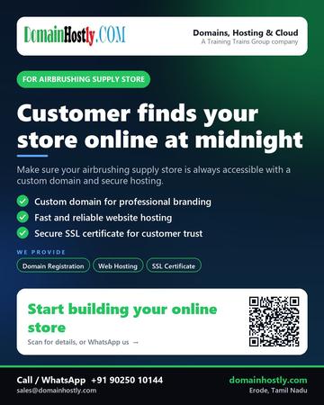 DomainHostly poster for Airbrushing supply store: Customer finds your store online at midnight
