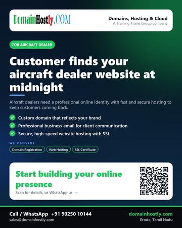 DomainHostly poster for Aircraft dealer: Customer finds your aircraft dealer website at midnight