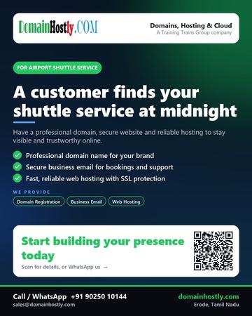 DomainHostly poster for Airport shuttle service: A customer finds your shuttle service at midnight