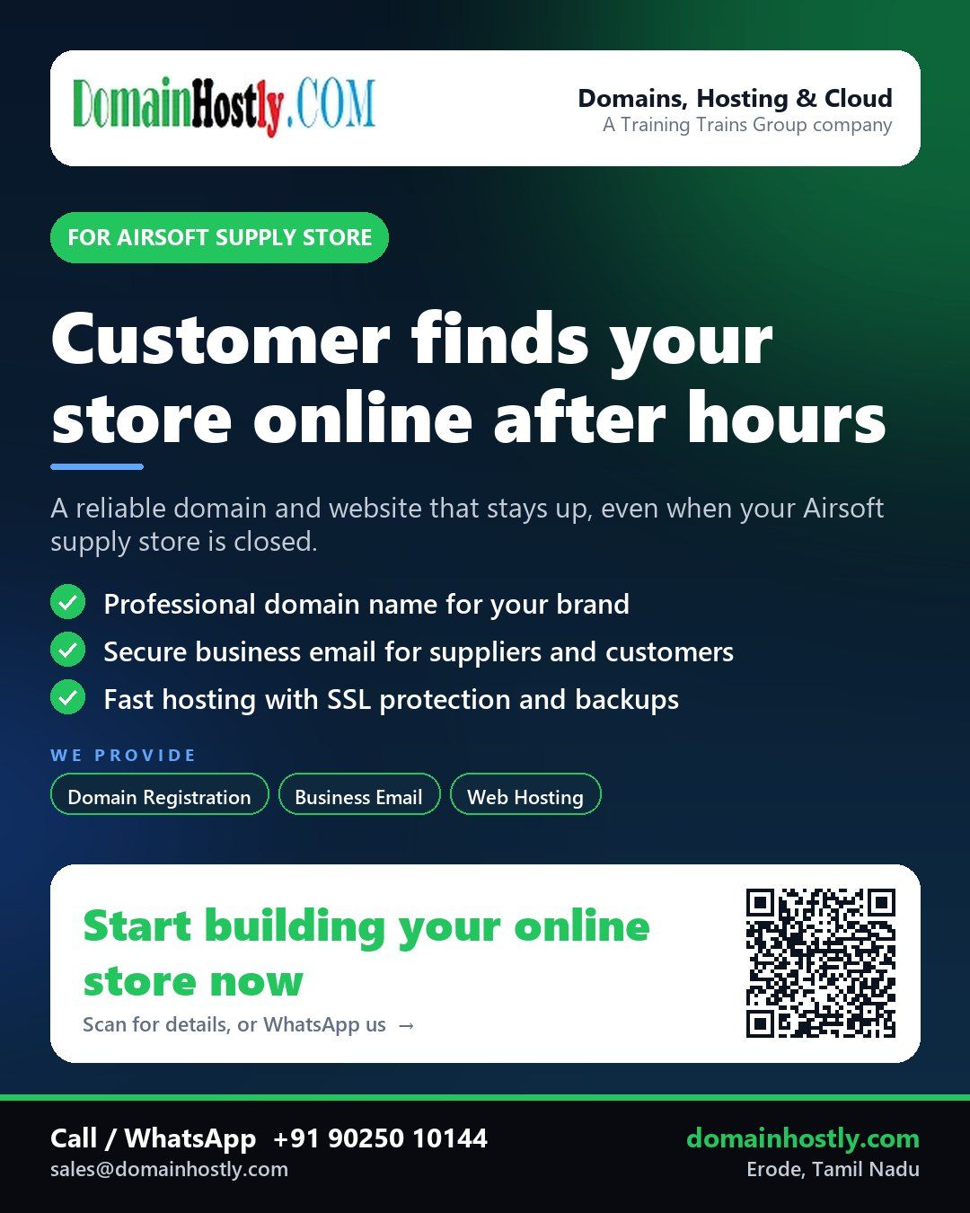 Airsoft supply store logo on a computer screen showing a secure website and business email setup