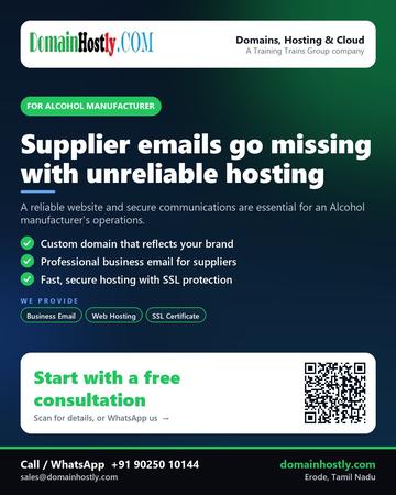 DomainHostly poster for Alcohol manufacturer: Supplier emails go missing with unreliable hosting