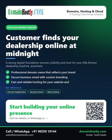 DomainHostly poster for Alfa Romeo dealer: Customer finds your dealership online at midnight