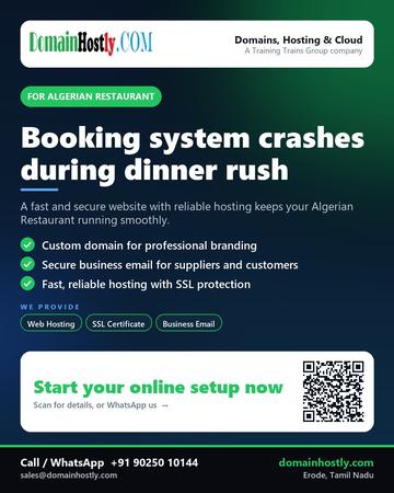 DomainHostly poster for Algerian Restaurant: Booking system crashes during dinner rush