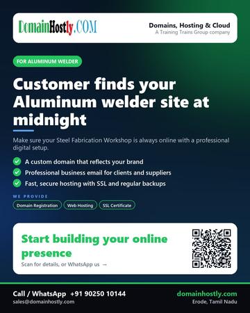 DomainHostly poster for Aluminum welder: Customer finds your Aluminum welder site at midnight