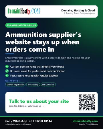 DomainHostly poster for Ammunition supplier: Ammunition supplier's website stays up when orders come in
