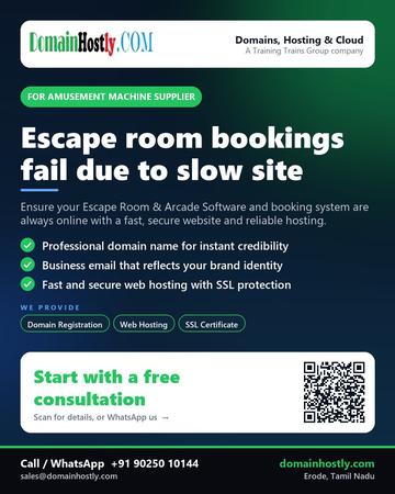 DomainHostly poster for Amusement machine supplier: Escape room bookings fail due to slow site
