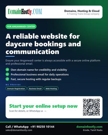 DomainHostly poster for Anganwadi center: A reliable website for daycare bookings and communication