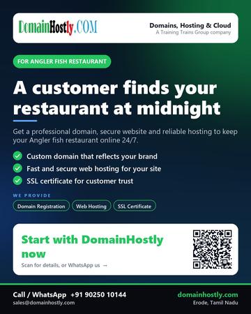 DomainHostly poster for Angler fish restaurant: A customer finds your restaurant at midnight