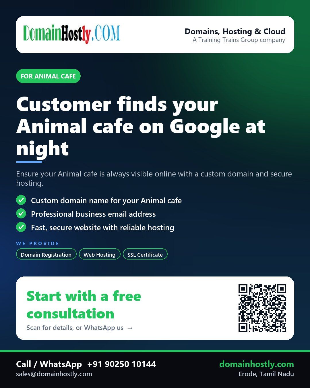 Animal cafe with custom domain and secure website on DomainHostly