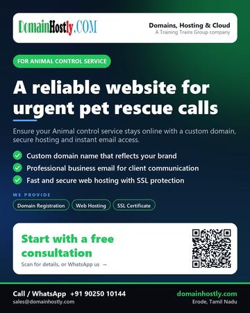 DomainHostly poster for Animal control service: A reliable website for urgent pet rescue calls