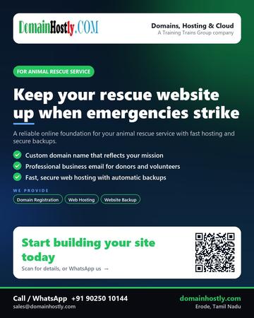 DomainHostly poster for Animal rescue service: Keep your rescue website up when emergencies strike