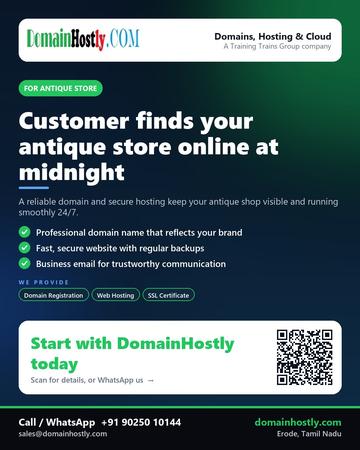 DomainHostly poster for Antique store: Customer finds your antique store online at midnight