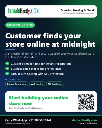 DomainHostly poster for Appliance store: Customer finds your store online at midnight