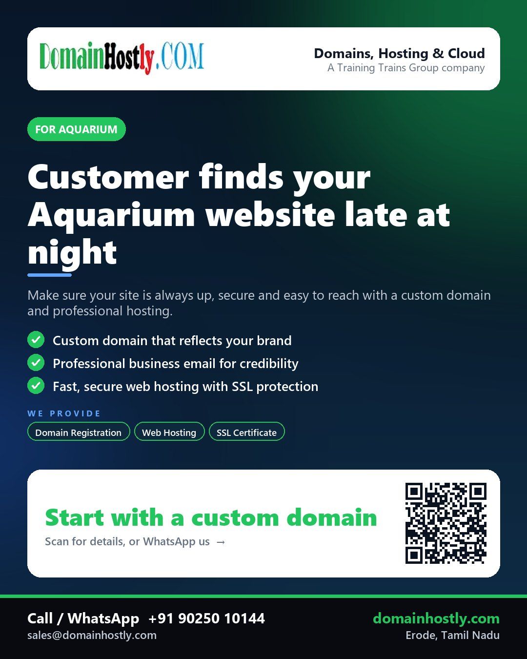 Aquarium brand with custom domain and secure website on DomainHostly