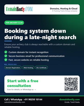 DomainHostly poster for Archery club: Booking system down during a late-night search