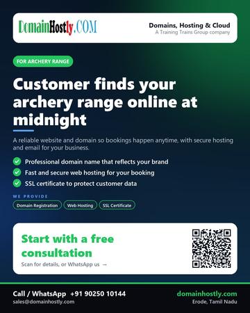 DomainHostly poster for Archery range: Customer finds your archery range online at midnight