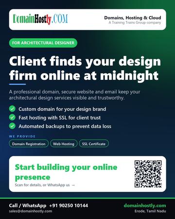 DomainHostly poster for Architectural designer: Client finds your design firm online at midnight