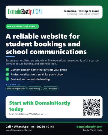 DomainHostly poster for Architecture school: A reliable website for student bookings and school communications