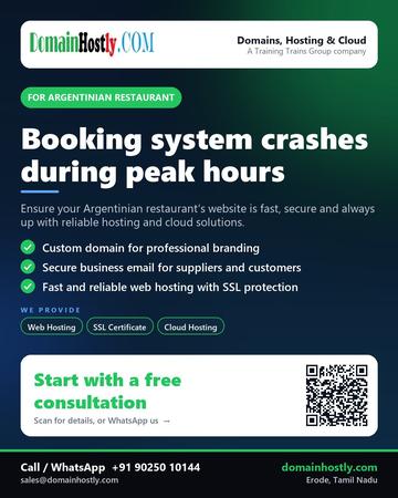 DomainHostly poster for Argentinian restaurant: Booking system crashes during peak hours