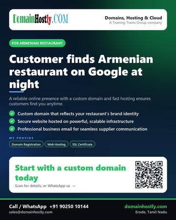 DomainHostly poster for Armenian restaurant: Customer finds Armenian restaurant on Google at night