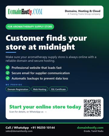 DomainHostly poster for Aromatherapy supply store: Customer finds your store at midnight
