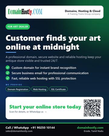 DomainHostly poster for Art dealer: Customer finds your art online at midnight