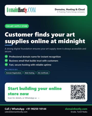 DomainHostly poster for Art supply store: Customer finds your art supplies online at midnight