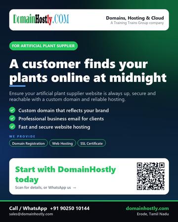 DomainHostly poster for Artificial plant supplier: A customer finds your plants online at midnight