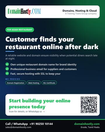 DomainHostly poster for Asian restaurant: Customer finds your restaurant online after dark