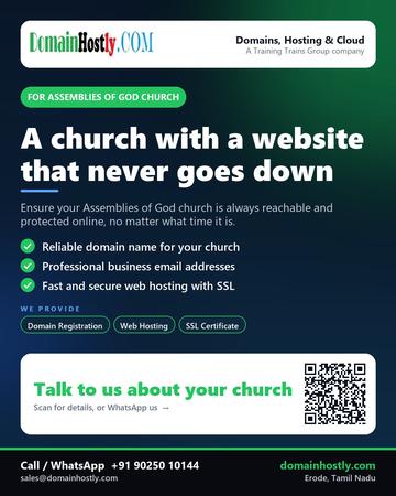 DomainHostly poster for Assemblies of God church: A church with a website that never goes down