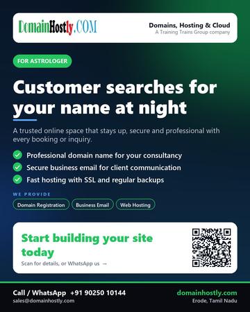 DomainHostly poster for Astrologer: Customer searches for your name at night