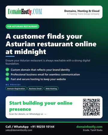 DomainHostly poster for Asturian restaurant: A customer finds your Asturian restaurant online at midnight