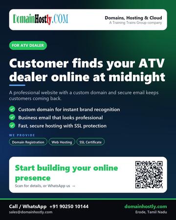DomainHostly poster for ATV dealer: Customer finds your ATV dealer online at midnight