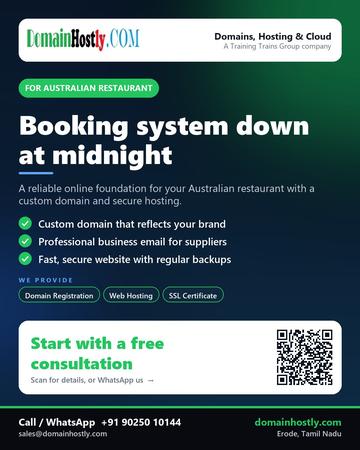 DomainHostly poster for Australian restaurant: Booking system down at midnight
