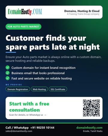 DomainHostly poster for Auto parts market: Customer finds your spare parts late at night